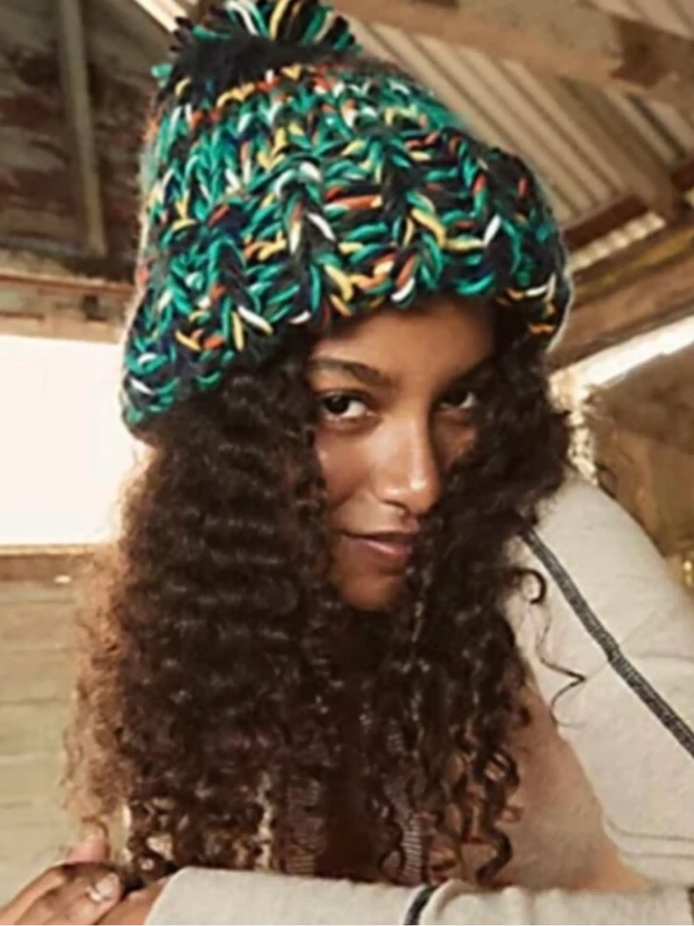 Free People Tide Stripe Knit Pom Beanie One Size